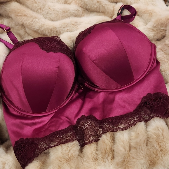 VICTORIA'S SECRET- Very Sexy Add 2 Cups Lace Trim Corset Bra Top- Raspberry - Picture 6 of 6
